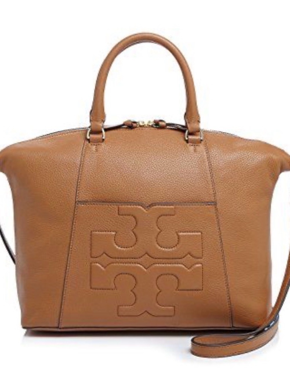Tory Burch Cognac Leather Embossed Logo Satchel